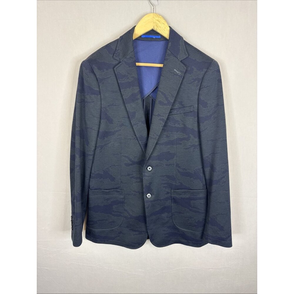 Sondergaard Copenhagen Slim Fit Blazer 40L‎ Blue Camo Stretch Sport Coat